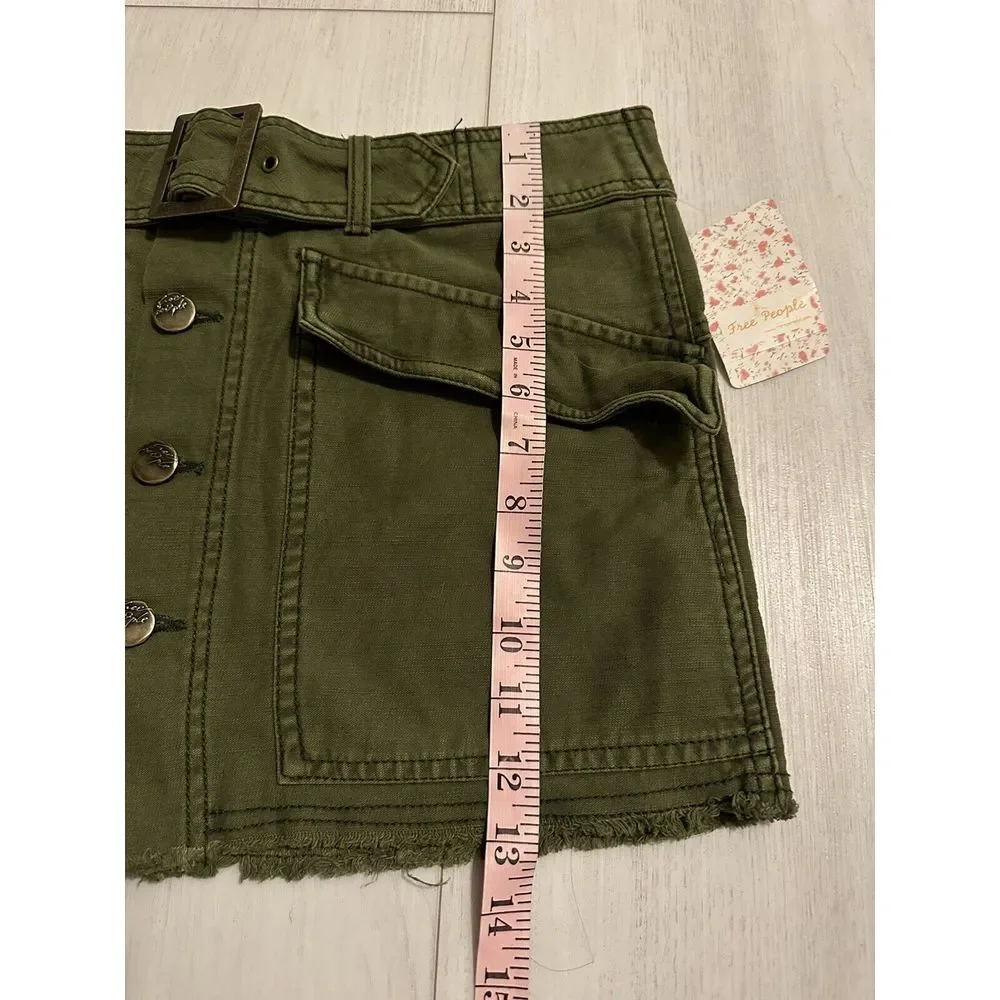 NWT Free People Hanging On‎ Tight Utility Cargo Mini Skirt Sz 6 - Olive Green